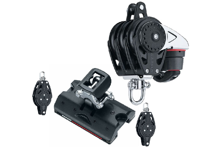 ENSEMBLE HARKEN CARBO CHARIOT AVEC POULIE TRIPLE ET 2 POULIES SIMPLES